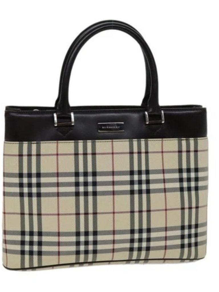 Burberry Nova Check Hand Bag Canvas Beige Auth Ep4500